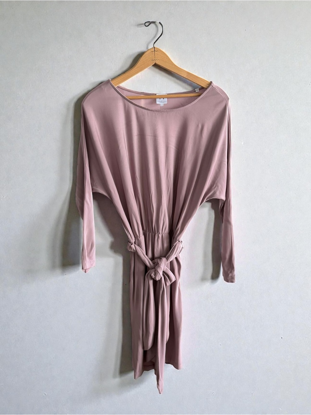 Halston Heritage Mauve Pink Long Sleeve Tie-Waist Dress